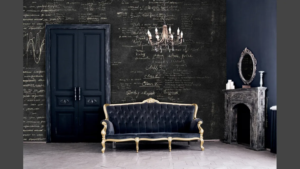 Carta da parati con scritte in oro su fondo nero Golden Memories di Instabilelab