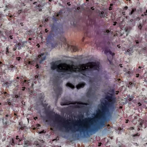 Carta da parati Monkey Kong dai toni viola di Instabilelab