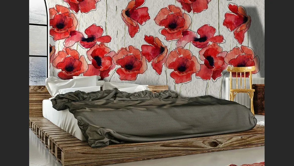 Carta da parati floreale con papaveri Tulipared di Instabilelab