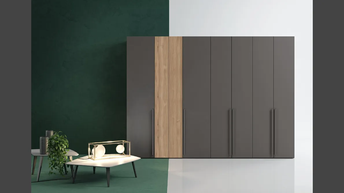 Armadio con ante battenti Golf One in melaminico Grigio e effetto legno W106 di Colombini Casa