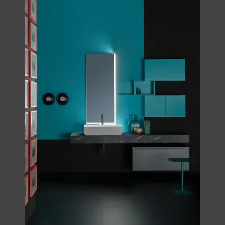 Mobile da Bagno sospeso in nobilitato e  laccato opaco e piano in laminato effetto pietra B GO CHROMATIC BG46 di Compab