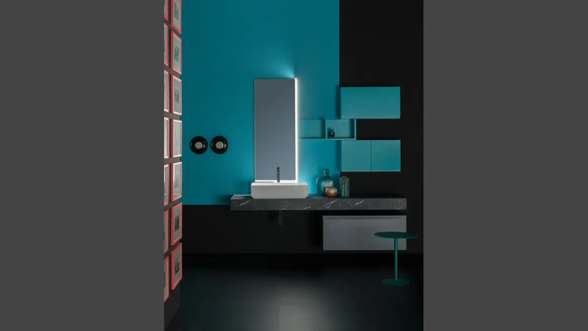 Mobile da Bagno sospeso in nobilitato e  laccato opaco e piano in laminato effetto pietra B GO CHROMATIC BG46 di Compab