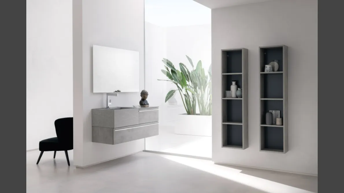 Mobile da Bagno sospeso in beton nobilitato con piano e lavabo in HPL B201 BD020 di Compab