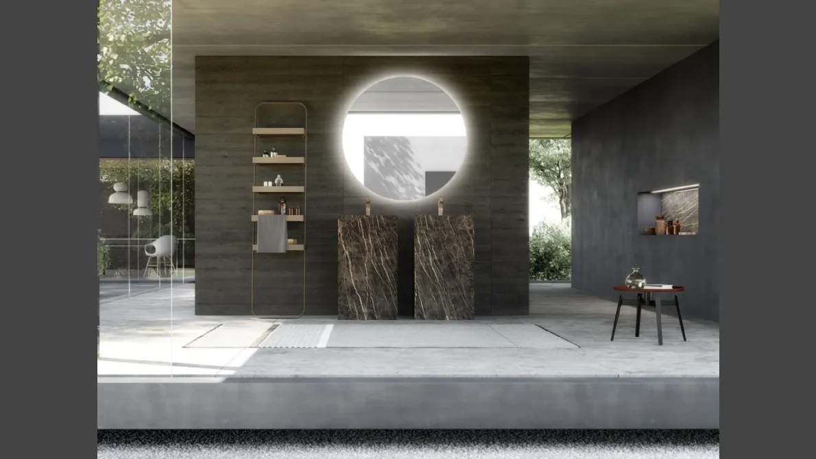 Mobile Bagno da appoggio M System 022 in Gres Cava Noir Desir lucido di Baxar