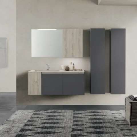 Mobile da Bagno sospeso M2 System C209 in laccato opaco Grigio Grafite e HPL Quercia Grigia di Baxar