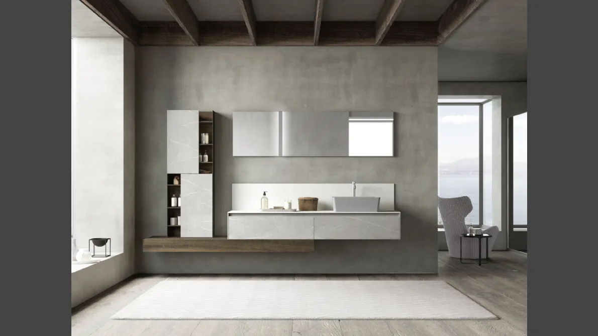 Mobile da Bagno sospeso M2 System 222 in melaminico Pietra Piasentina di Baxar