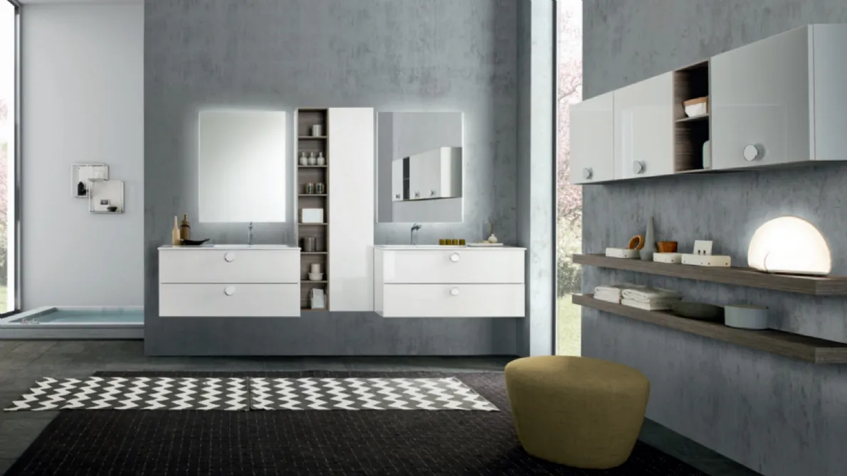 Mobile da Bagno sospeso M System C009 in laccato lucido di Baxar