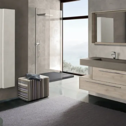 Mobile da Bagno sospeso C016 in melaminico Rovere dogato Grigio di Baxar