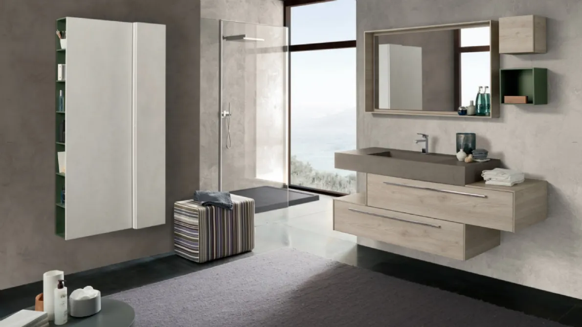 Mobile da Bagno sospeso C016 in melaminico Rovere dogato Grigio di Baxar