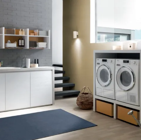 Mobile da lavanderia Laundry System C03 in laminato Rovere dogato Bianco e melaminico Rovere e di Baxar