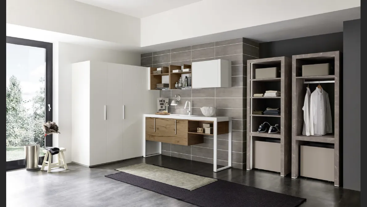 Mobile da lavanderia Laundry System C01in laccato opaco Bianco e melaminico di Baxar