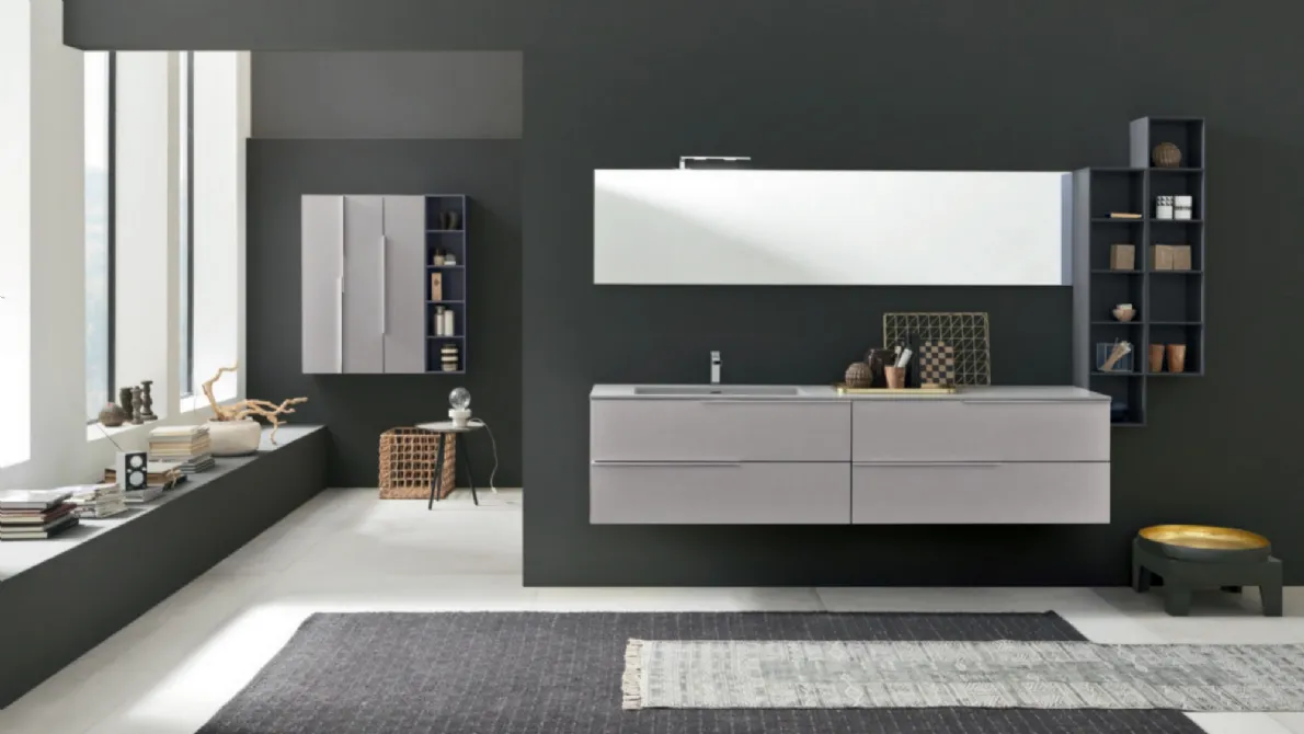 Mobile da Bagno sospeso M1 System C108 in laccato opaco Grigio Perla e Grigio Grafite di Baxar