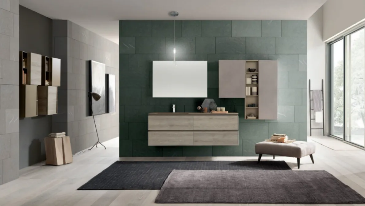 Mobile da Bagno sospeso M2 System C220 in melaminico Rovere Dogato Grigio di Baxar