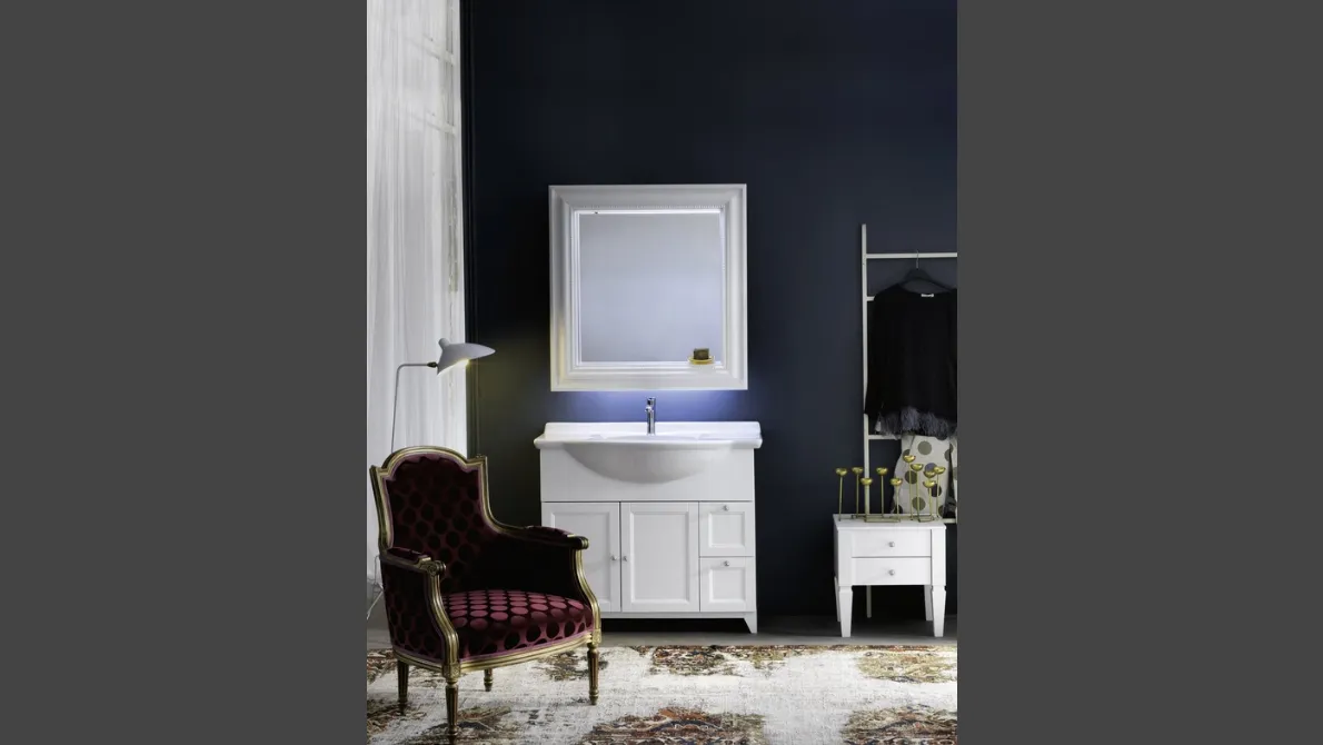 Mobile Bagno da appoggio in laccato bianco opaco e lavabo consolle in ceramica DIAMANTE DM13B di Compab