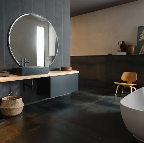 Mobile Bagno da appoggio in laccato opaco nero con piano in legno e lavabo in gres INK PRESTIGE NK21 di Compab