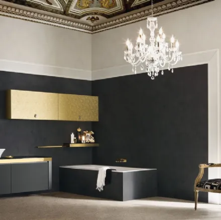 Mobile da Bagno sospeso in laccato opaco e oro con piano in cristallo JACANA LUXURY JA26 di Compab