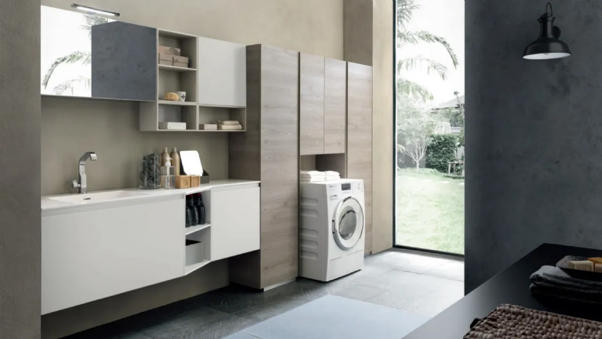 Mobile da Lavanderia Laundry System C07 in melaminico e laccato opaco di Baxar