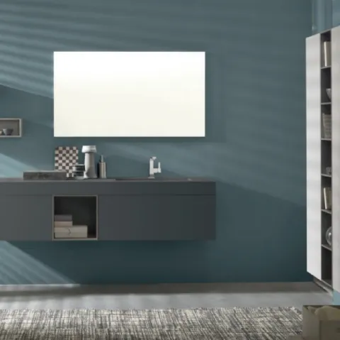 Mobile da Bagno sospeso M System C003 in laminato Grigio Londra di Baxar