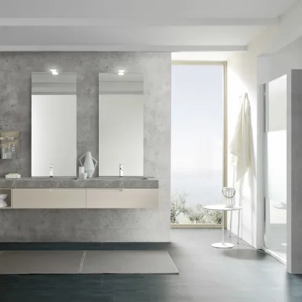 Mobile da Bagno sospeso M1 System C110 in laccato opaco con top in HPL con vasche integrate di Baxar