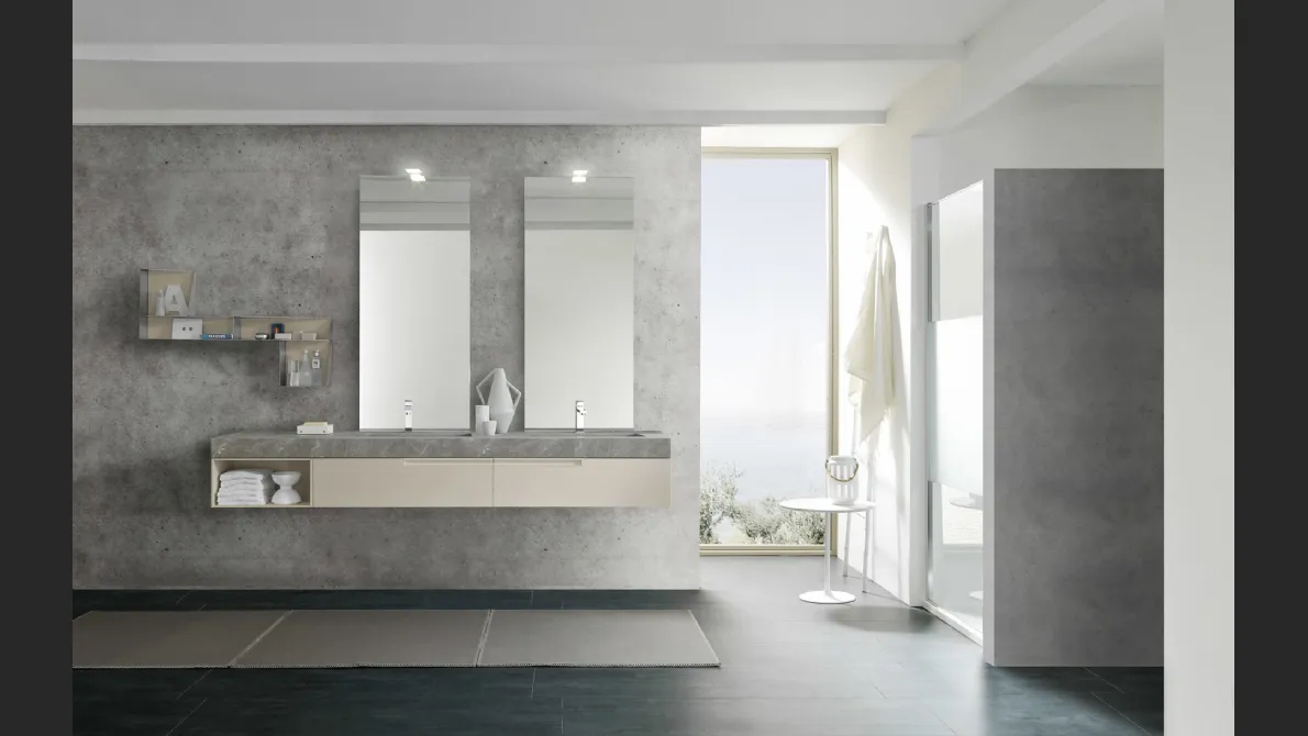 Mobile da Bagno sospeso M1 System C110 in laccato opaco con top in HPL con vasche integrate di Baxar