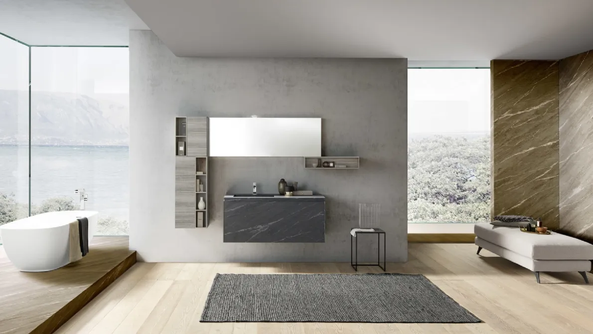 Mobile da Bagno sospeso M2 System C204 in HPL Unicolor Ardesia di Baxar