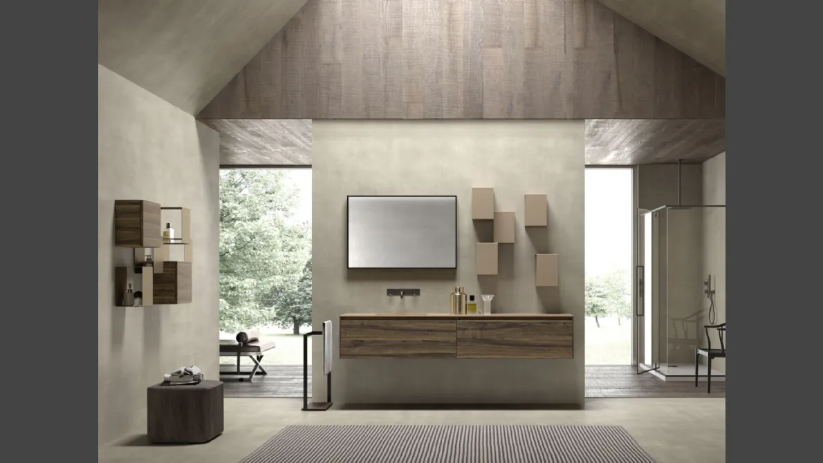 Mobile da Bagno sospeso M2 System 223 in melaminico Noce di Baxar