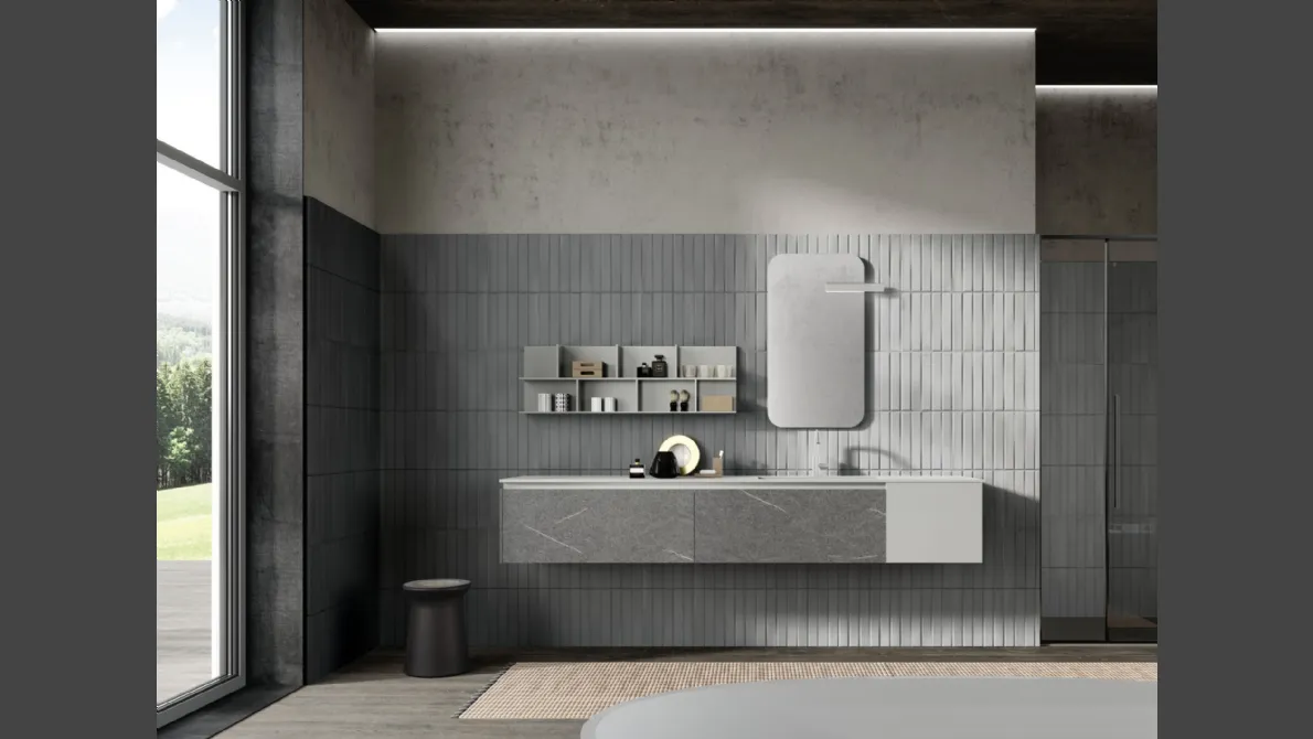 Mobile da Bagno sospeso M2 System 226 in melaminico Pietra Piasentina e laccato opaco di Baxar