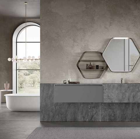 Mobile da Bagno sospeso M3 System 313 in laccato e gres di Baxar