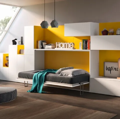 Letto singolo a scomparsa aperto in laccato opaco Bianco e Giallo Casanova 4019 di 2B Italia