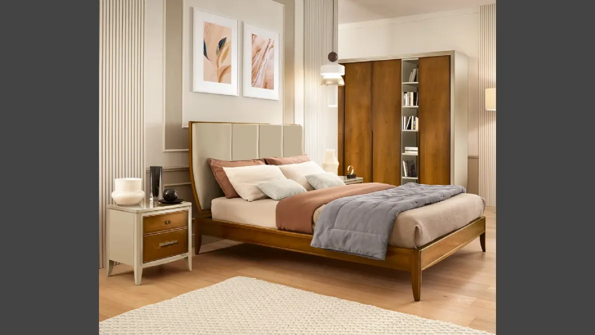 Letto Armonia in legno con testiera in pelle di Le Fablier