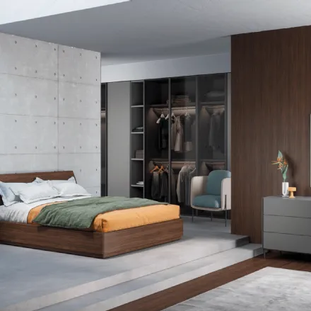Letto in melaminico Noce con testiera arcuata Bend di Novamobili