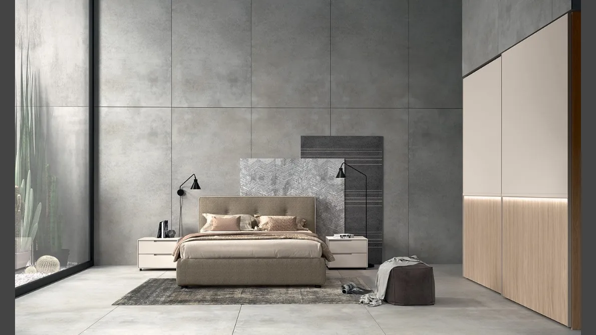 Letto in tessuto imbottito con testiera Vitalyty Float di Colombini Casa