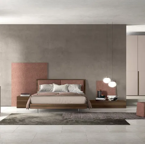 Letto in legno con testiera rivestita con pannelli in tessuto imbottito Vitalyty Lancia Soft di Colombini Casa