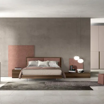 Letto in legno con testiera rivestita con pannelli in tessuto imbottito Vitalyty Lancia Soft di Colombini Casa