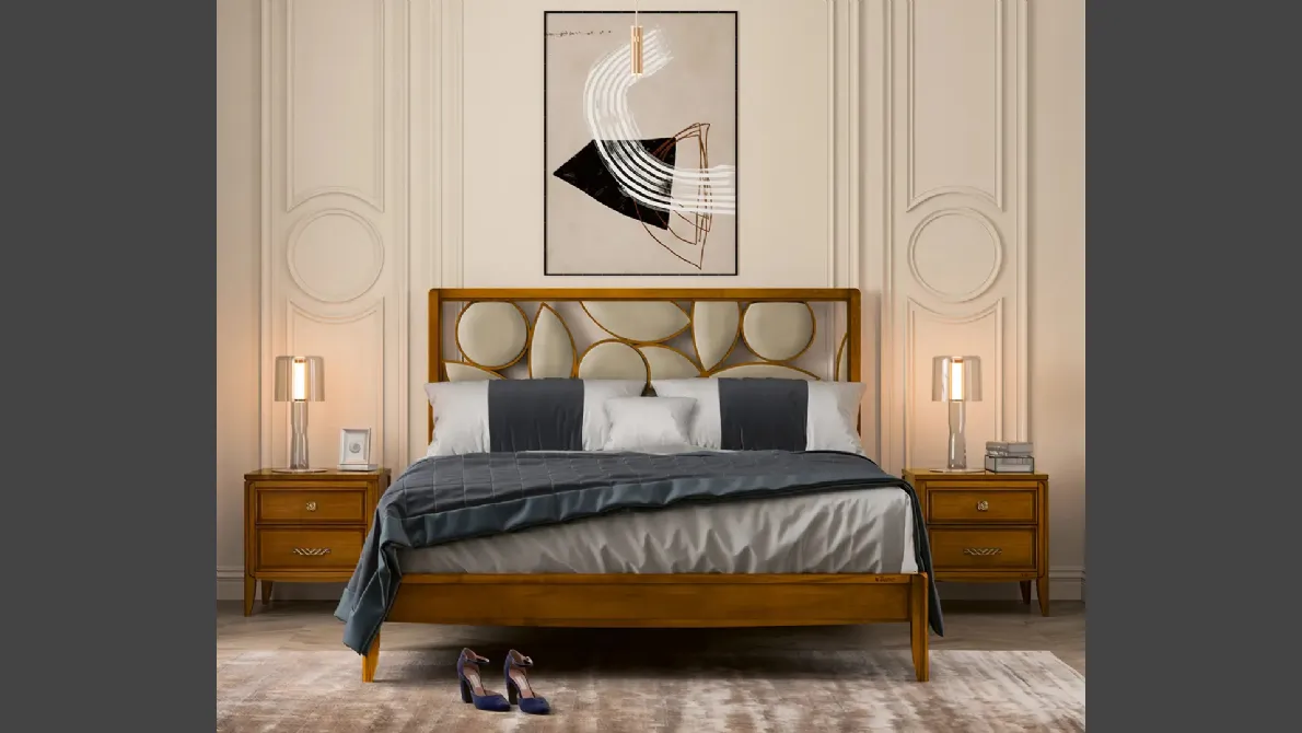 Letto Incanto in legno con testiera in pelle di Le Fablier