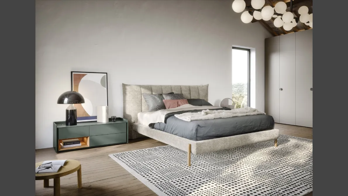 Letto in tessuto con testiera imbottita, con cuciture verticali Groove di Novamobili