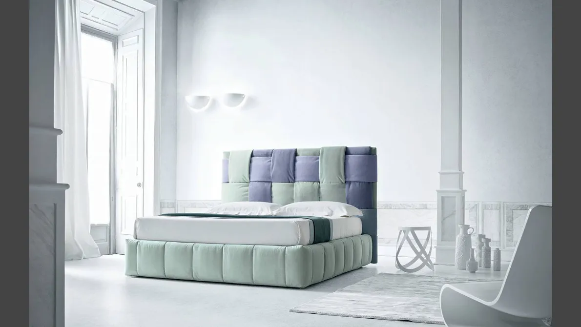 Letto in tessuto morbido con testiera intrecciata Tiffany di Felis