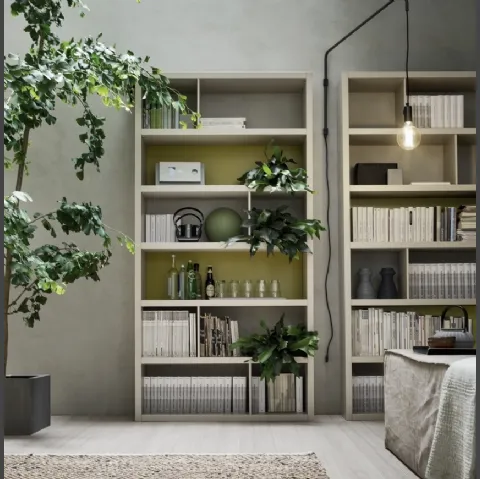 Libreria Spalla SA1563 in melaminico Frassino juta e laccato opaco Iguana di Maronese Acf