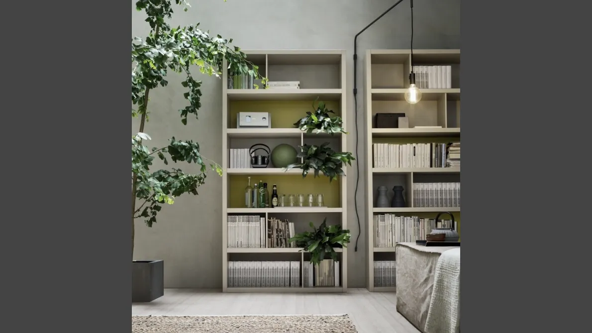 Libreria Spalla SA1563 in melaminico Frassino juta e laccato opaco Iguana di Maronese Acf