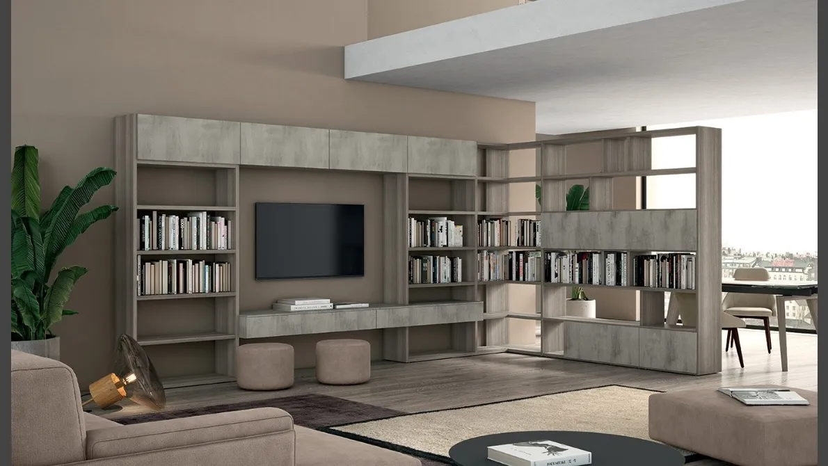 Libreria a muro e divisoria Vitalyty Luce Grigia in melaminico di Colombini Casa