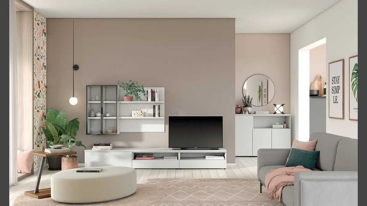 Libreria sospesa Volo Infinity L016 in melaminico finitura Bianco opaco e Vetro di Colombini Casa