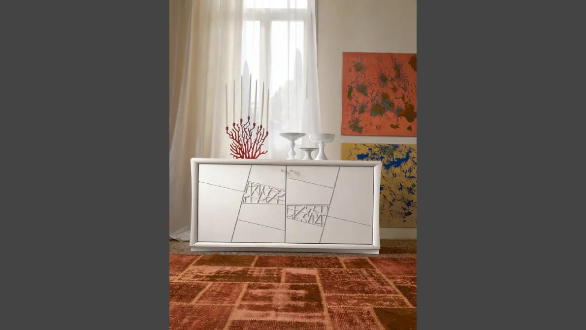 Madia a due ante con intaglio decorativo in finitura frassino bianco Decor di Modo 10