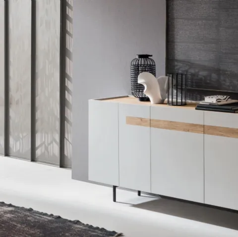 Madia Gilda GL002 finitura Bianco con top e inserto in Rovere Nodato di Maronese Acf