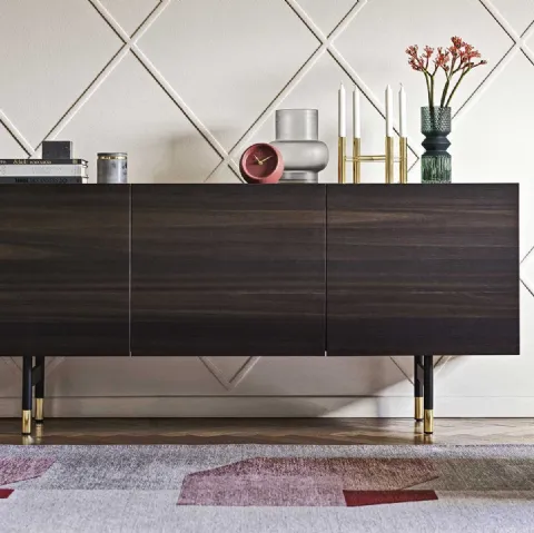 Madia in legno con piano in vetro serigrafato e piedini in metallo Horizon di Calligaris