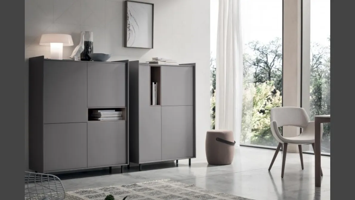 Madia Alta Laila LA003 e LA004 in melaminico Rovere Avena, Grafite e laccato magma opaco di Maronese Acf