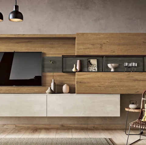 Parete Attrezzata 36Home 7012 in materico effetto legno di 2B Italia