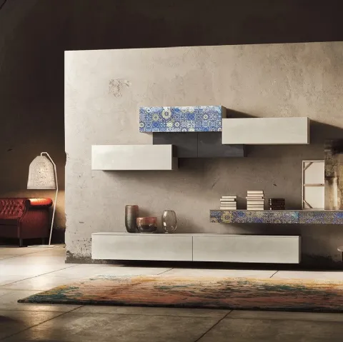 Parete Attrezzata Club Decor 6020 con decoro provenzale a piastrelle di 2B Italia