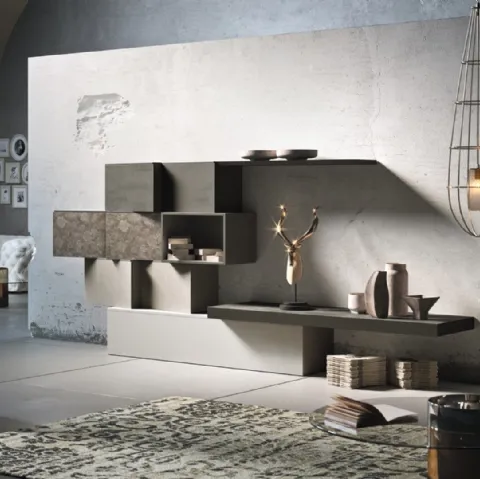 Parete Attrezzata Club36 Elite 5001 in laccato opaco e ante con decoro di 2B Italia