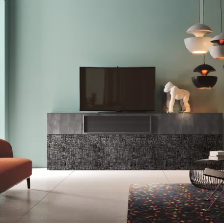 Parete Attrezzata Club Decor 6025 con decorazione di una città stilizzata Nero su Grigio di 2B Italia