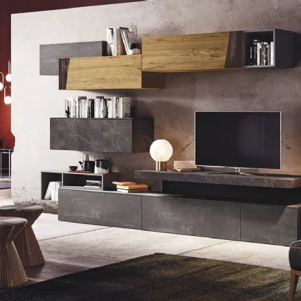 Parete Attrezzata in melaminico con inserti in vetro Club Decor Living Glass A di 2B Italia